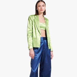 NWT Staud Madden Moss green satin blazer Size XS